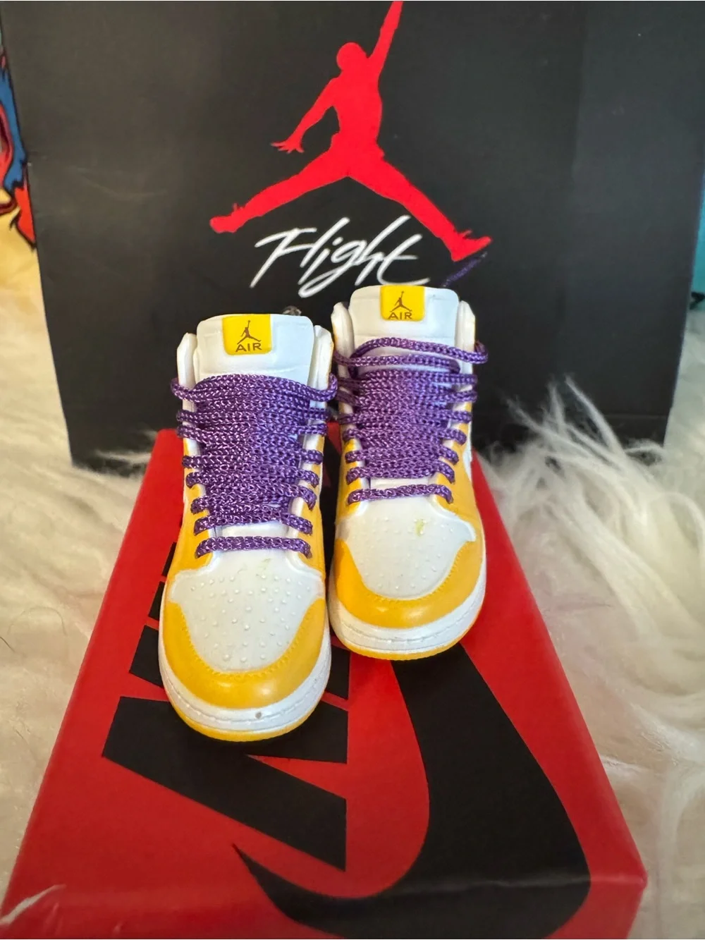 Jordan Mini Sneaker Keychain - Yellow, White, Black, Purple